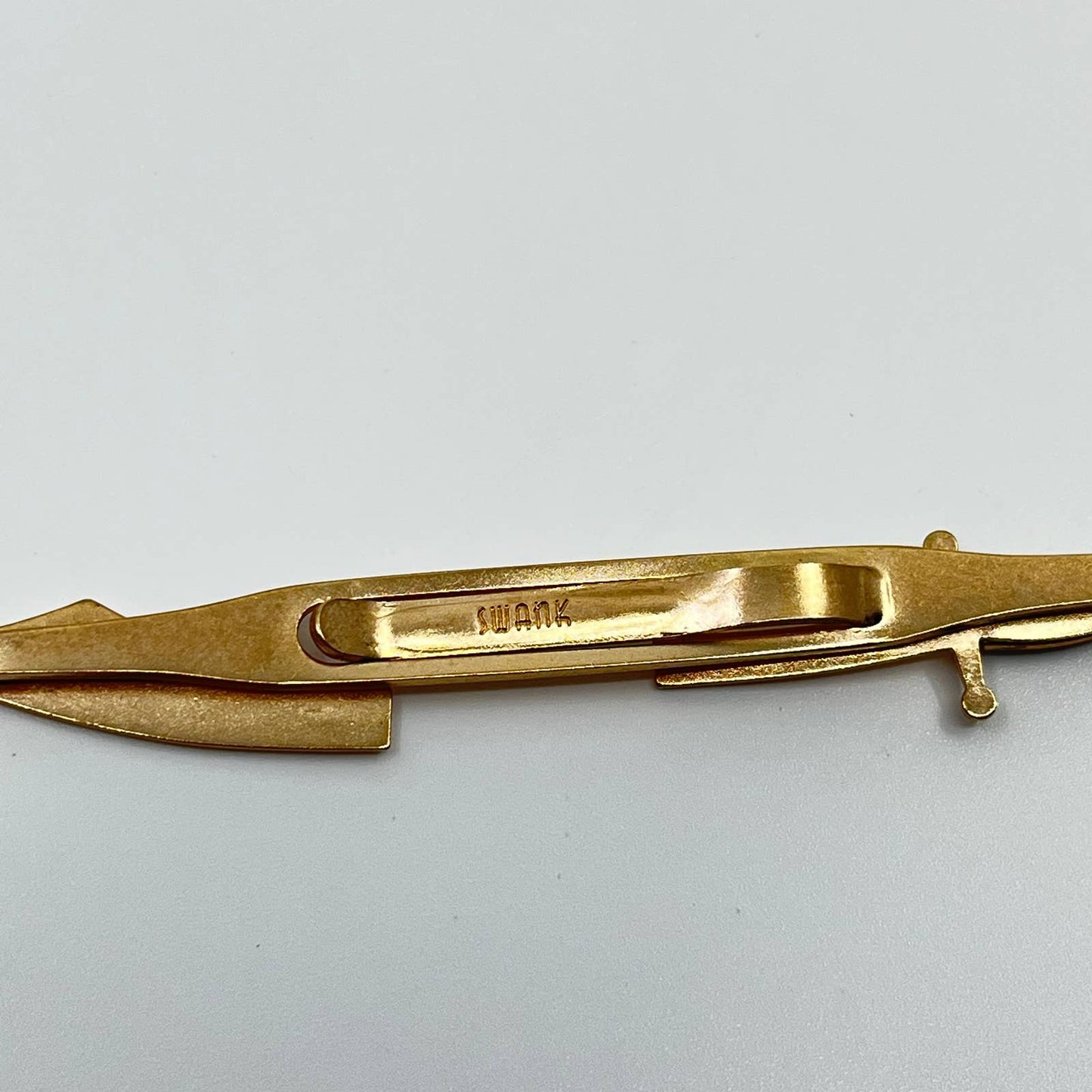 VTG Swank Gold Tone and Blue Scimitar Sword Sabre Tie Bar Tie Clip Tie Pin SC3