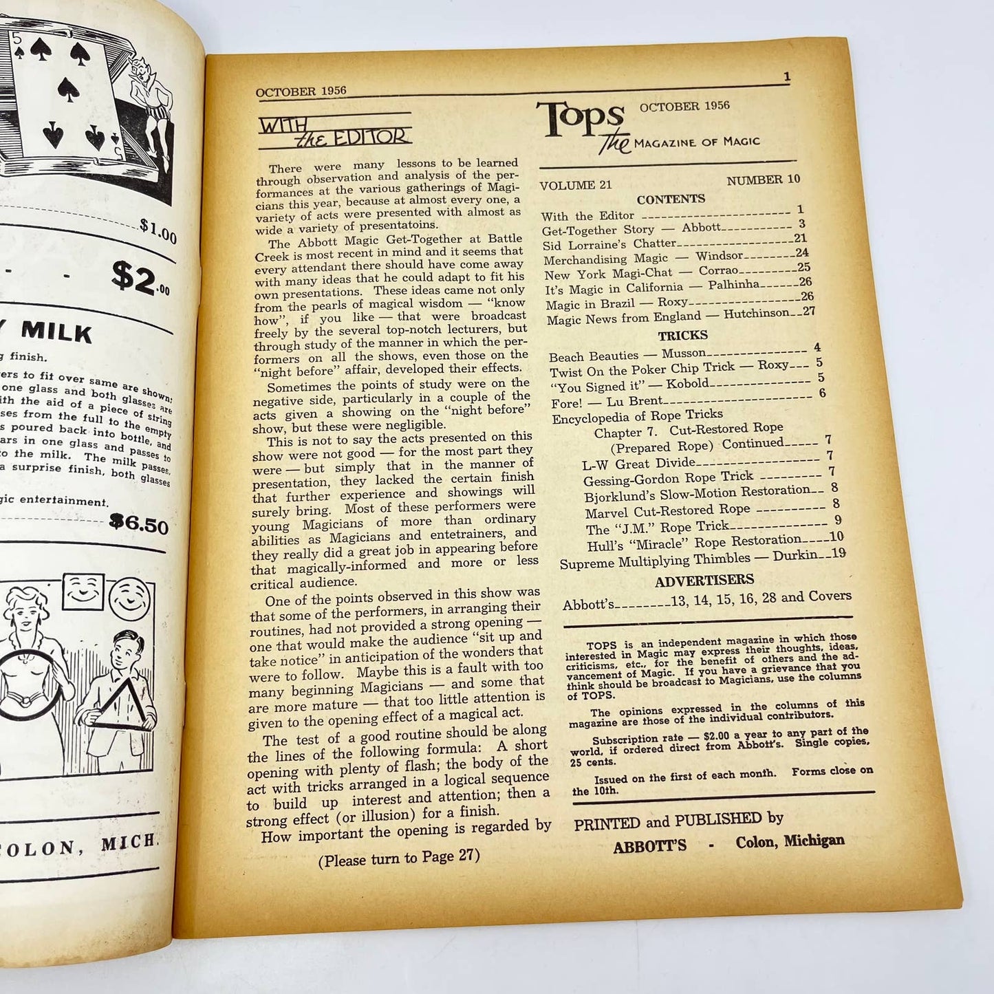 1956 October - Tops Magazine of Magic - Tricks Magicians TF7