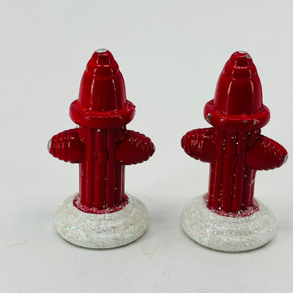 Vintage Christmas Village Metal Fire Hydrant Set of 2 Glitter Snow 1.5” SB2