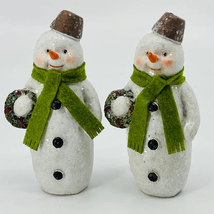 Set of 2 Christmas Sparkle Snowman Wearing Shriner Hat Felt Scarf 4” TD2