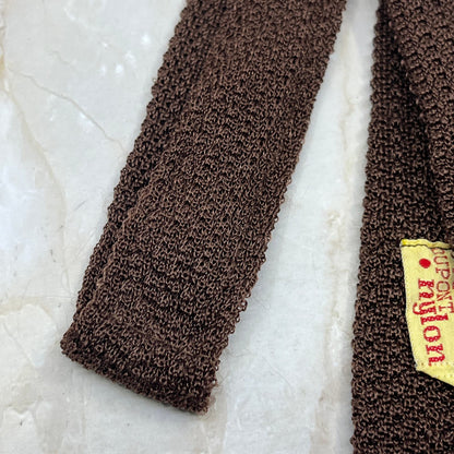 1960s Men's DUPONT Nylon NECKTIE Tie Skinny Square End Bottom Brown Knit TC9