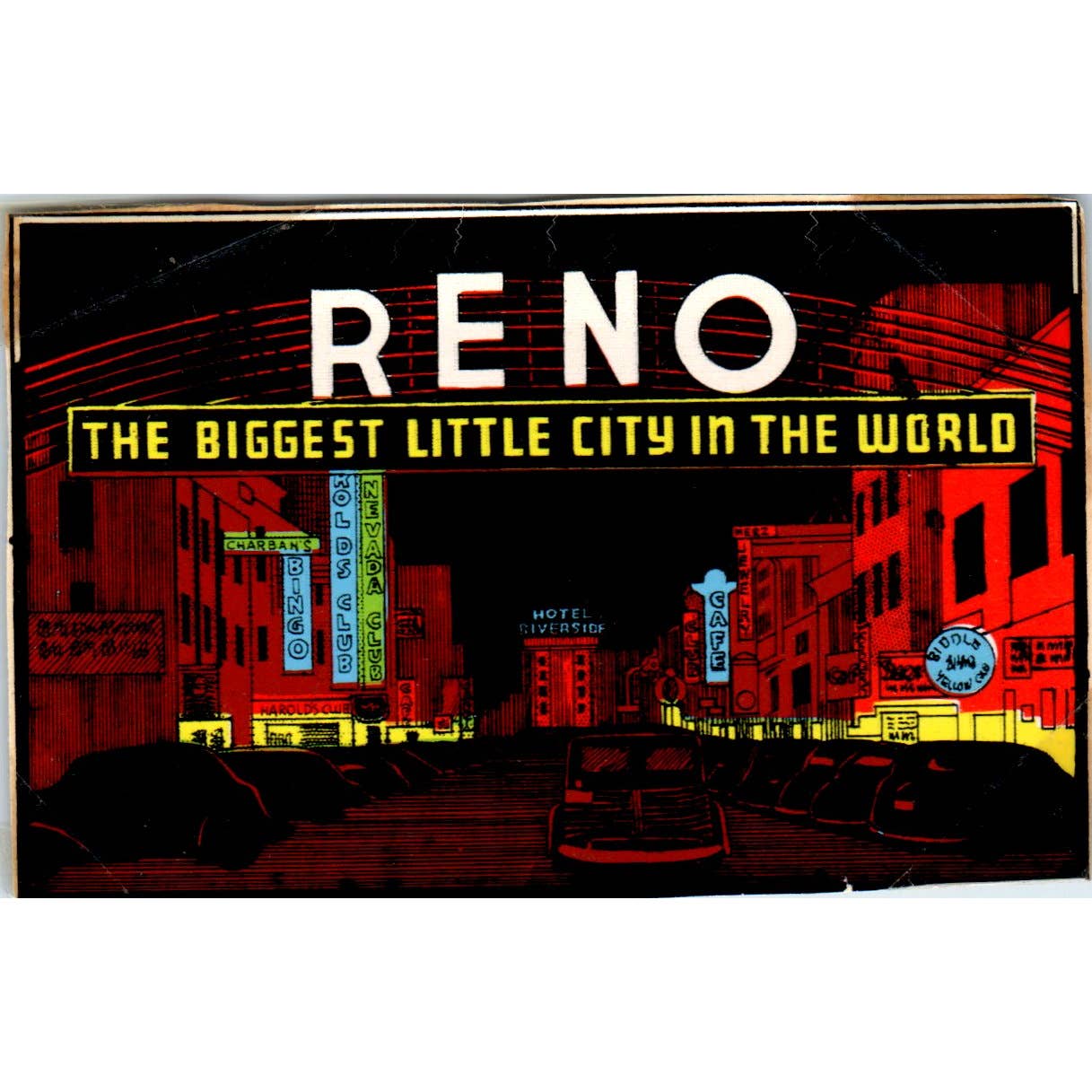 1960s Reno NV Biggest Little City in the World Souvenir Decal Sticker 2.5x4" SE5