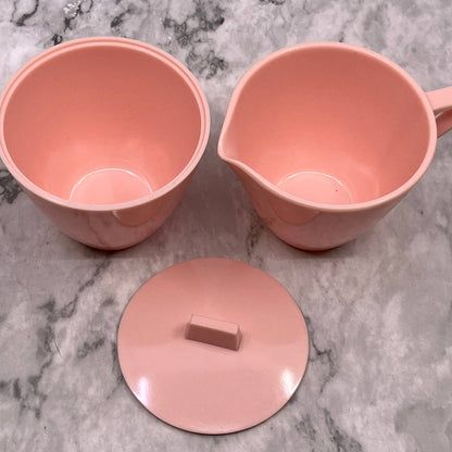 Vintage MCM Melmac Pink Creamer & Covered Sugar Bowl Set USA Malamine TJ5