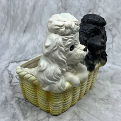 Vintage Inarco Black and White Poodles in Basket Planter/Vase E-3647 5.5x6" TI9