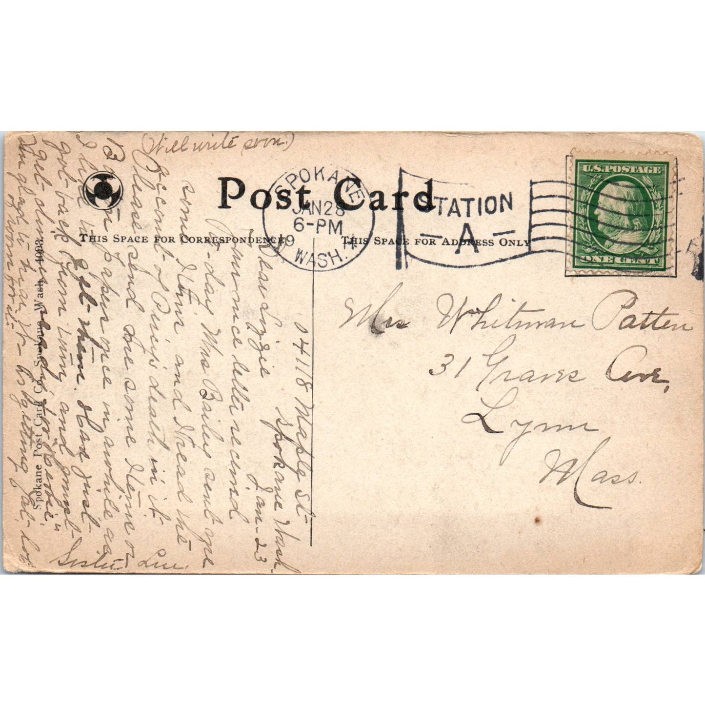 Antique Postcard Middle Falls of the Spokane River Spokane Washington TD9-W2