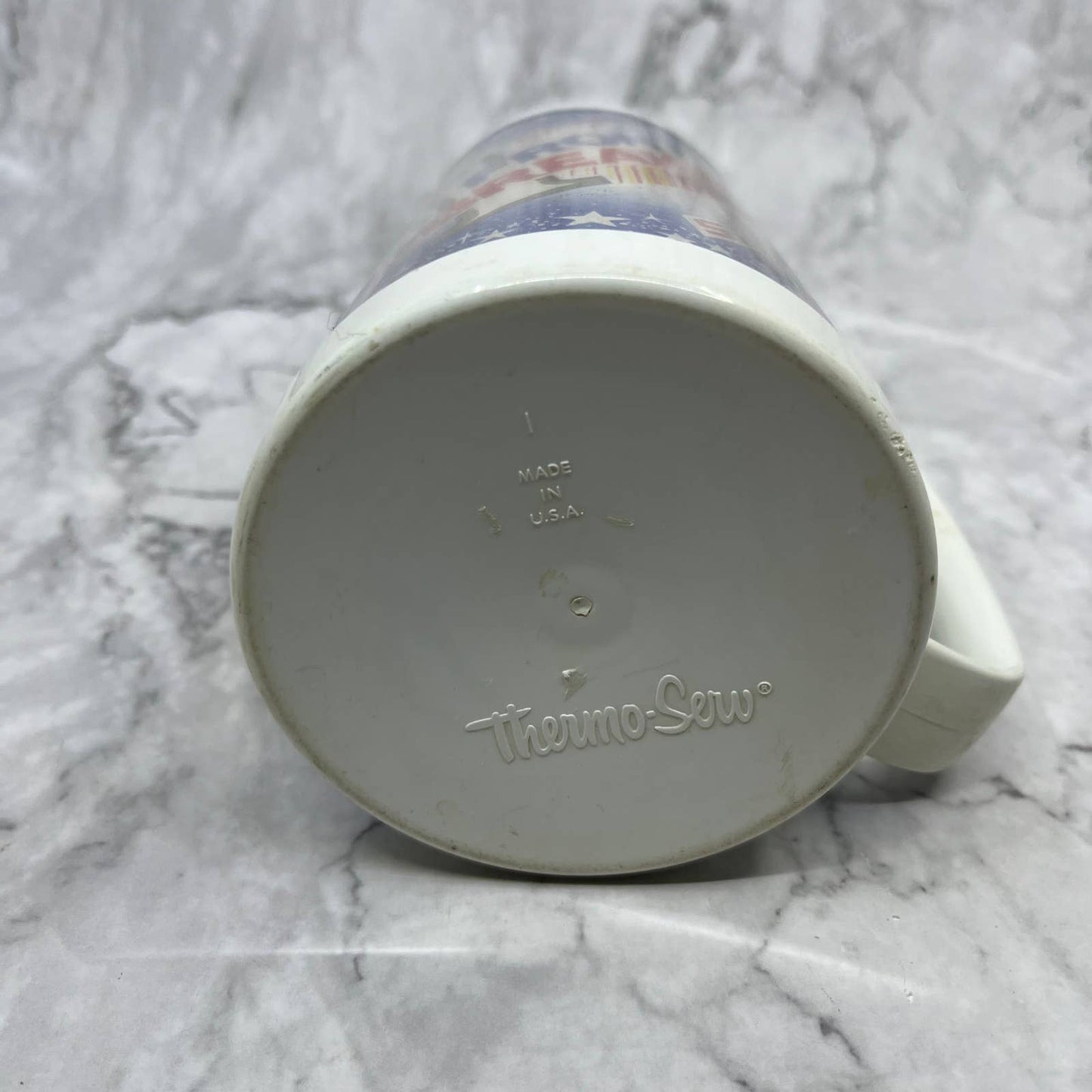 Vintage SNAP ON TOOLS INSULATED COFFEE MUG "OUT FRONT & BREAKING AWAY" 1984 TJ2