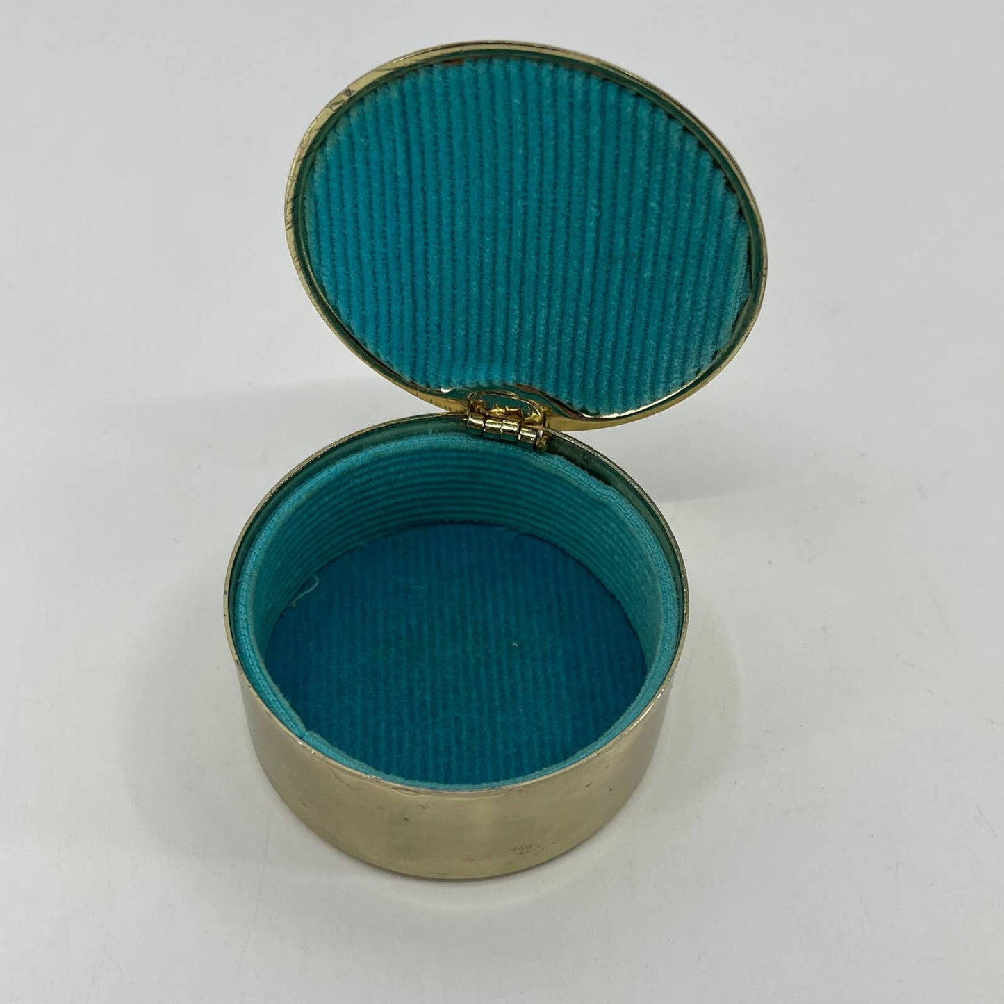 Vintage Brass Tone Enamel Flower Trinket Box Made in Korea 2.5” SC4