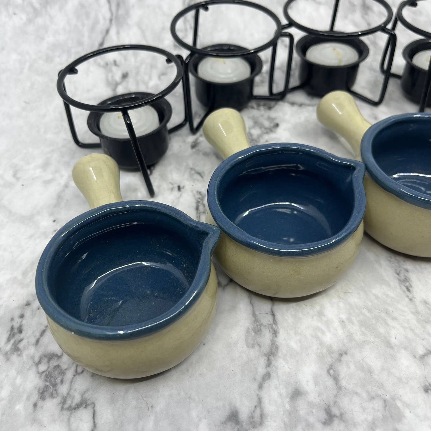 Réchaud à Beurre EarthenWare Butter Sauce Warmer Crocks Set of 4 in Box TJ9