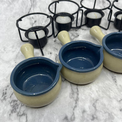 Réchaud à Beurre EarthenWare Butter Sauce Warmer Crocks Set of 4 in Box TK1