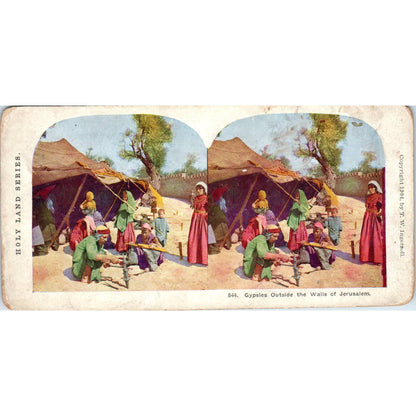 Gypsies Outside the Walls of Jerusalem - Antique Stereoview Card TJ1-C1