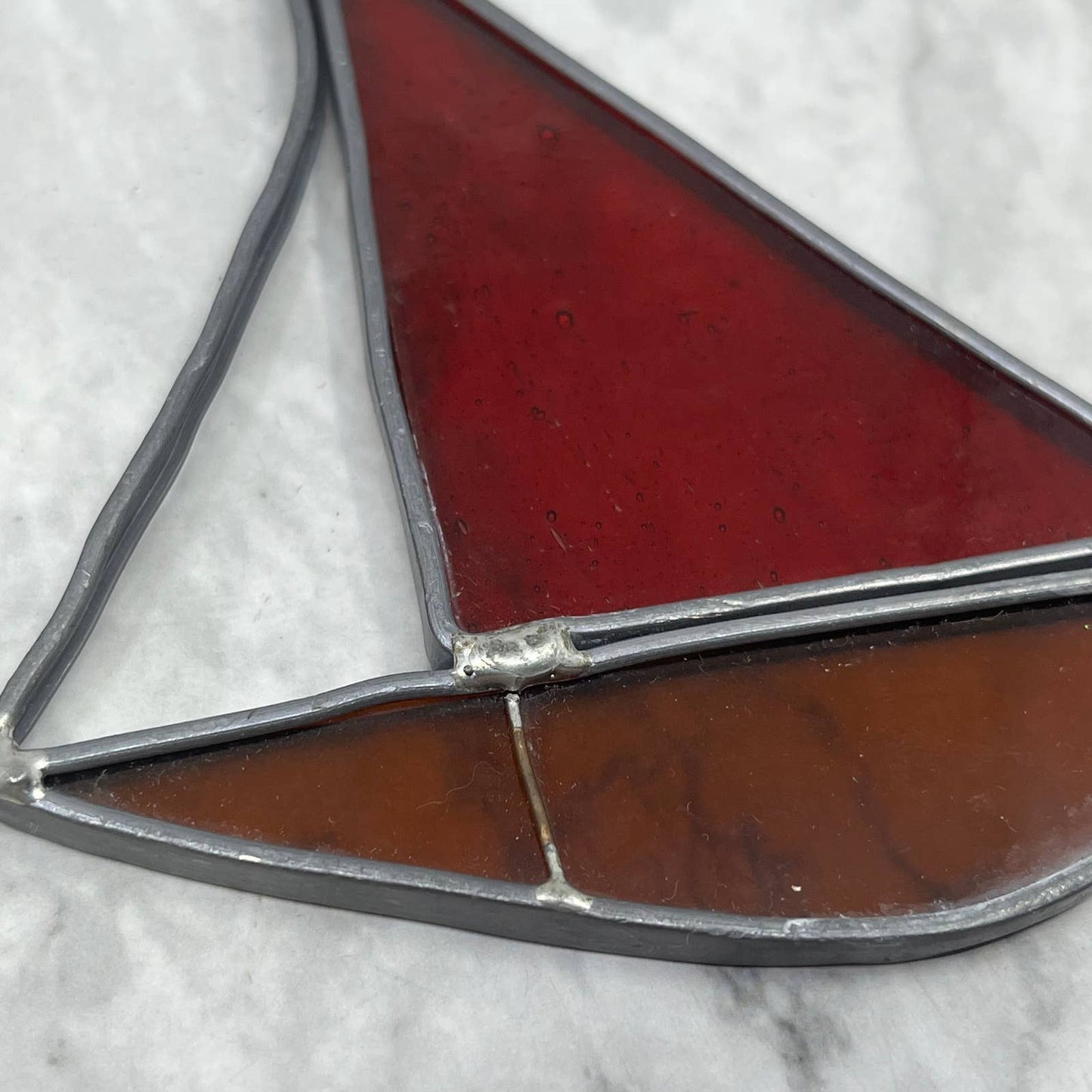 Vintage Handmade Sailboat Stained Glass Sun Catcher 4x5" SF1