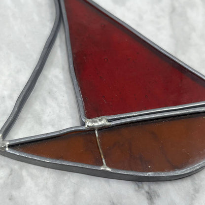Vintage Handmade Sailboat Stained Glass Sun Catcher 4x5" SF1