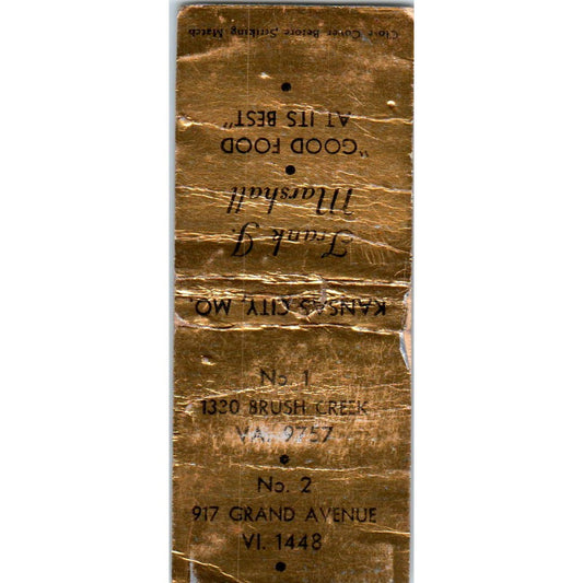 Frank J Marshall Dining Kansas City MO Advertising Matchbook Cover SA9-M2