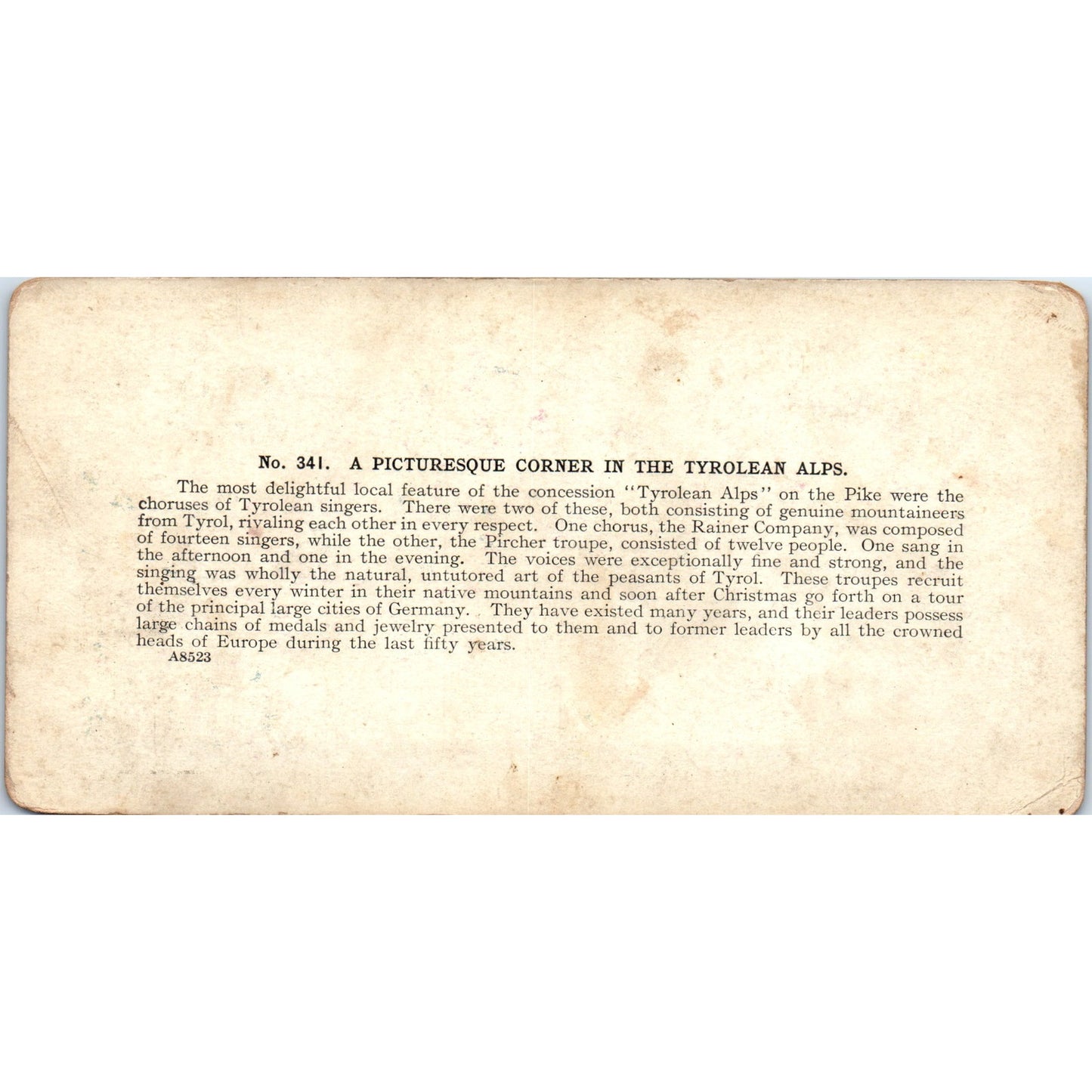 Picturesque Corner in the Tyrolean Alps - Antique Stereoview Card H3-2
