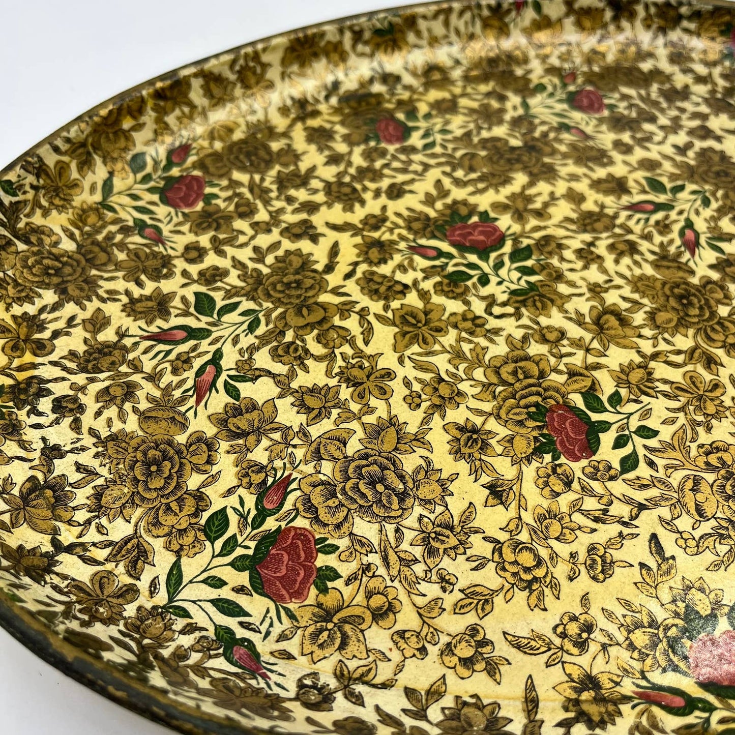 Vtg Oval Tray Alcohol Proof Paper Mache Alfred Knobler Highmount Roses 14" TH2