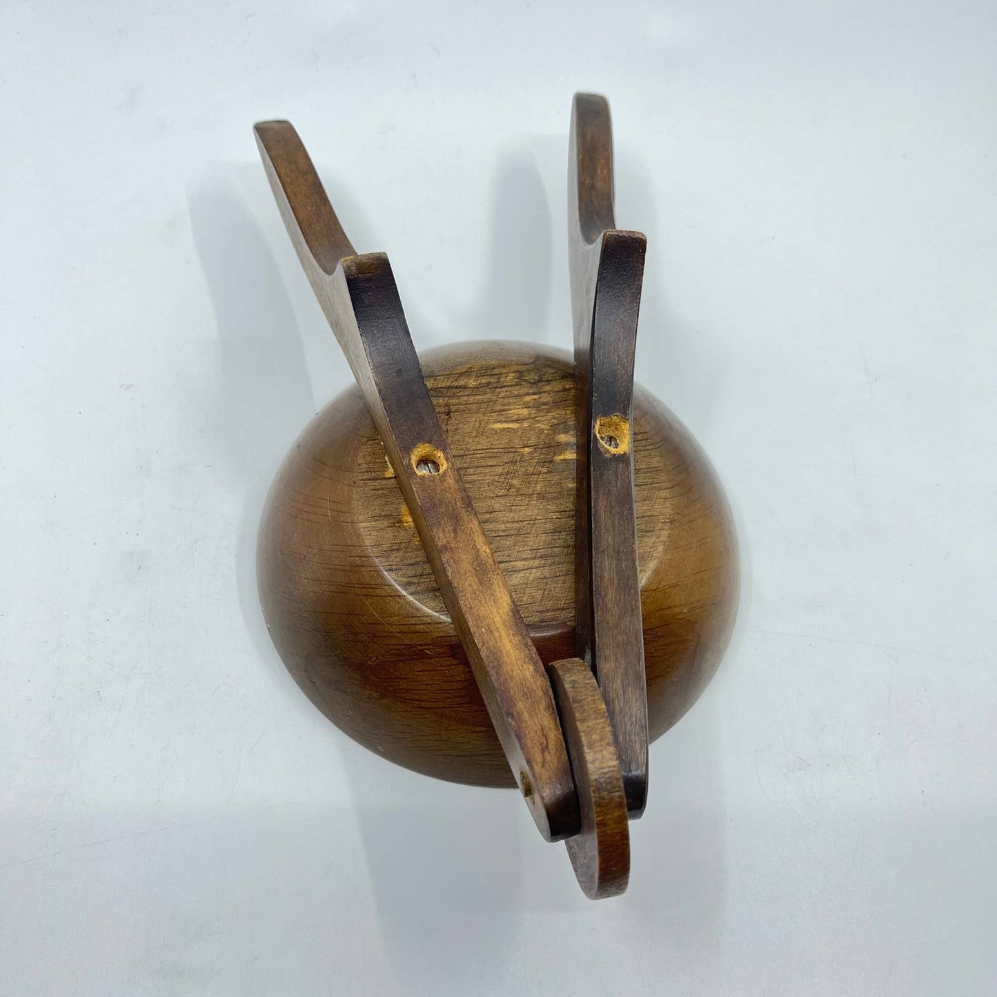 1970s Brown Wooden Wheelbarrow Candy & Nut Dish 11x4” TE6