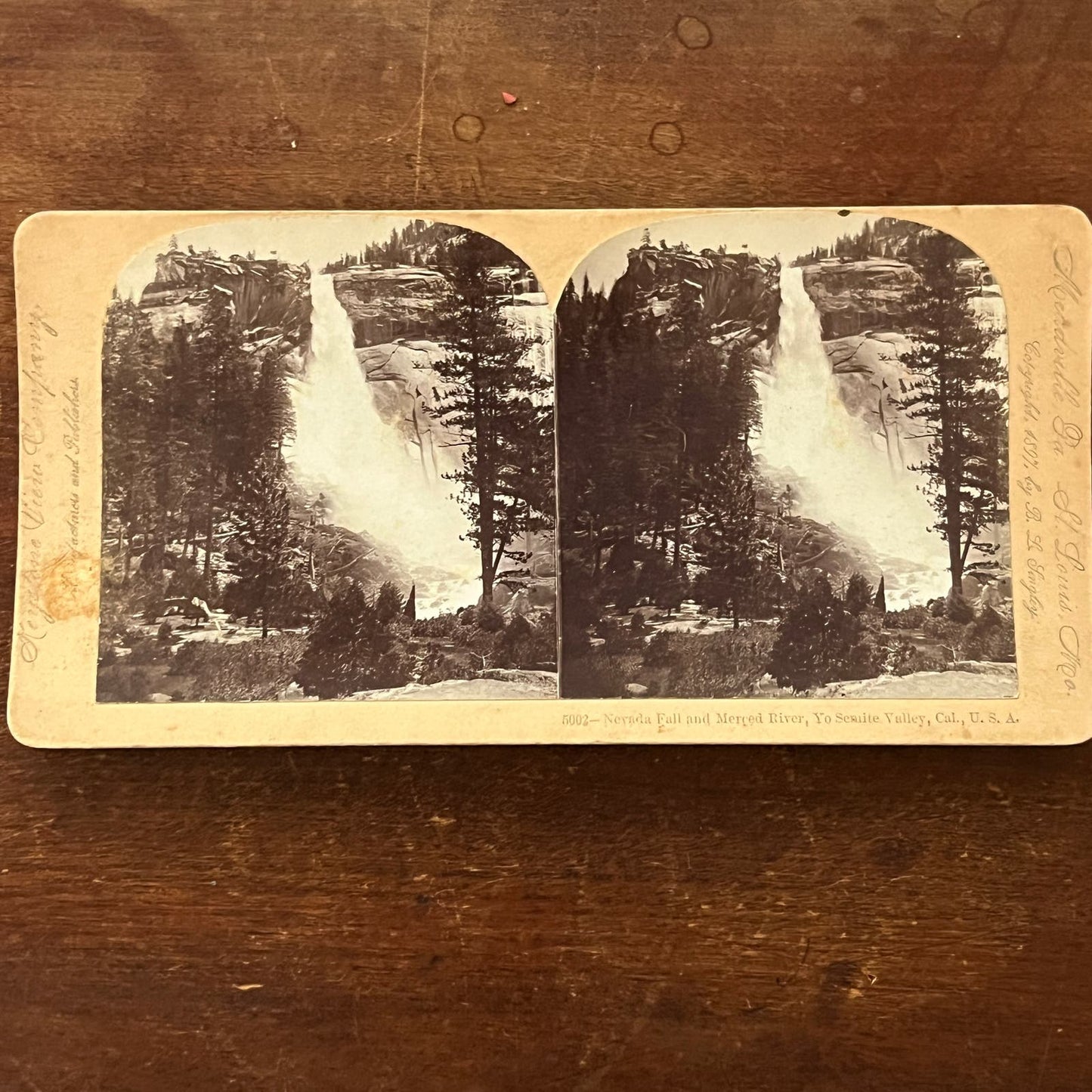 Nevada Fall & Merced River Yosemite Valley CaAntique Stereoview Card TJ9-V1