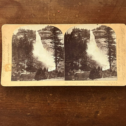 Nevada Fall & Merced River Yosemite Valley CaAntique Stereoview Card TJ9-V1