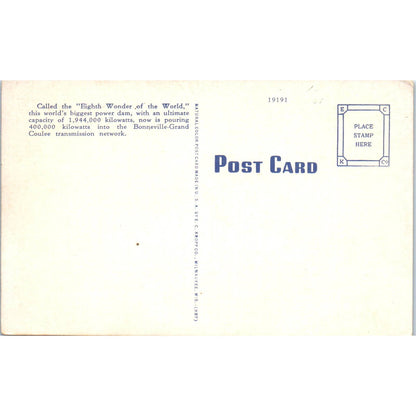 Vintage Postcard Grand Coulee Dam Washington TD9