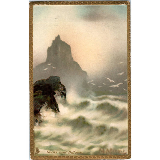1907 Christmas Rocks & Billows Raphael Tuck Sunsets Original Postcard TK1-24