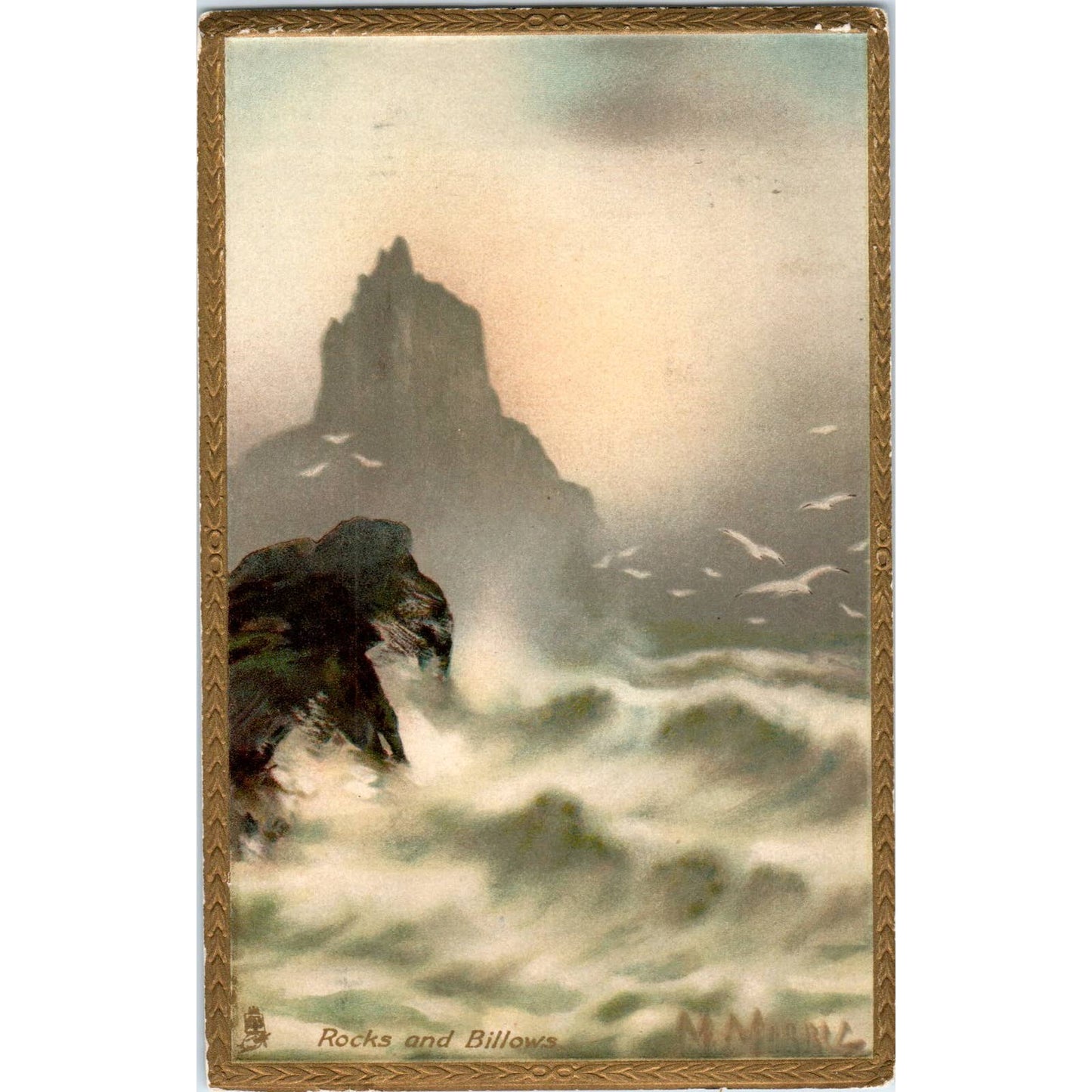 1907 Christmas Rocks & Billows Raphael Tuck Sunsets Original Postcard TK1-24
