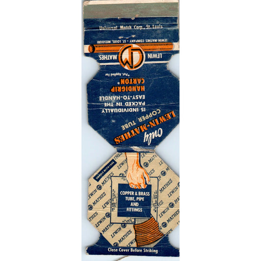 Lewin-Mathes Copper Tube St. Louis MO Die Cut Advertising Matchbook Cover MM9-10