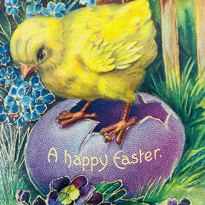 1910s Easter Post Card Embossed Cloisonné Style Dresden Gilt Chick on Egg PA5