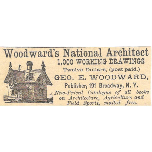 Woodward's National Architect Geo. E Woodward - Ad 1878 Original TJ7-L2-3