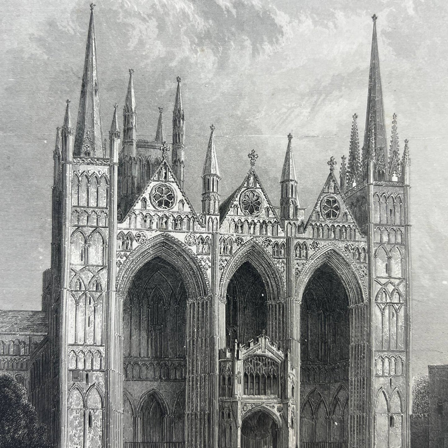 1836 Original Art Engraving Peterborough Cathedral West Front Floor Plan Bio TG6