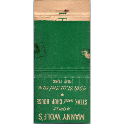 Manny Wolf's Steak & Chop House 3rd Ave NY Advertising Matchbook Cover SA1-M6