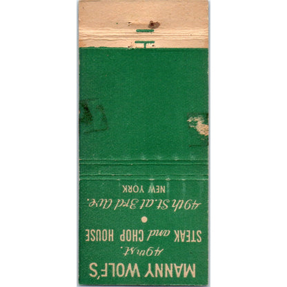Manny Wolf's Steak & Chop House 3rd Ave NY Advertising Matchbook Cover MM9-7