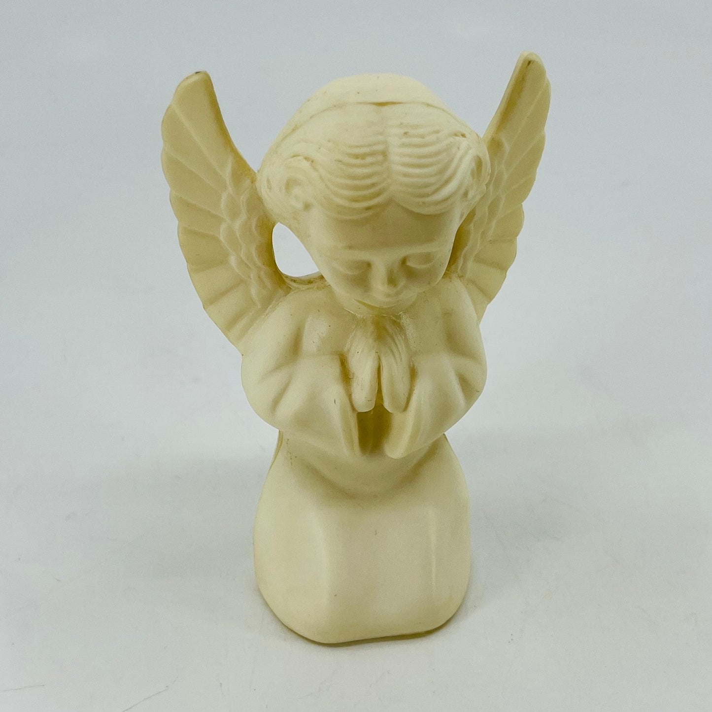 Vintage Hard Plastic Christmas White Angel Figurine Kneeling Praying 4" SB2