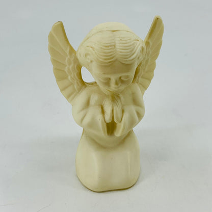 Vintage Hard Plastic Christmas White Angel Figurine Kneeling Praying 4" SB2