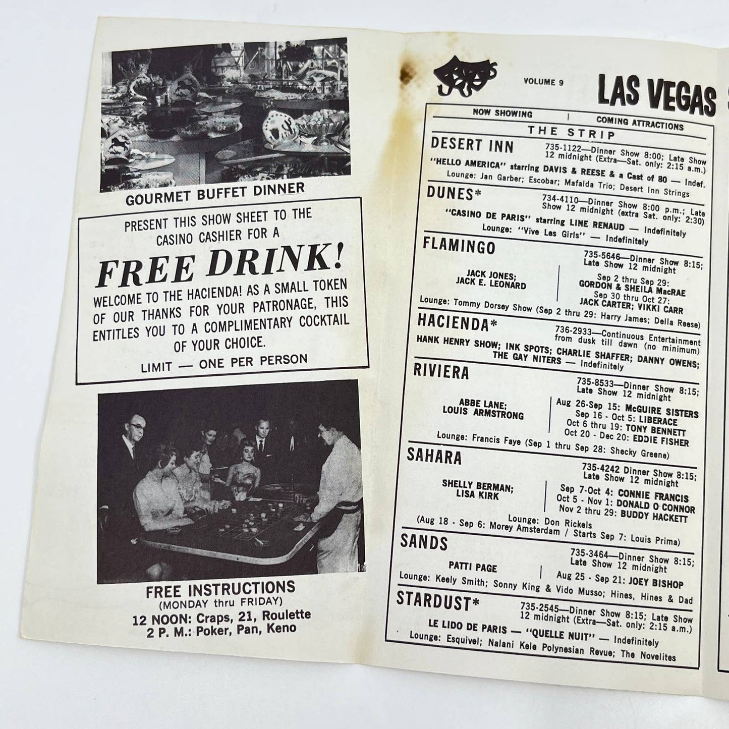 1960s Las Vegas Show Sheet Hacienda Hotel Hank Henry Burlesque Boxing AB2