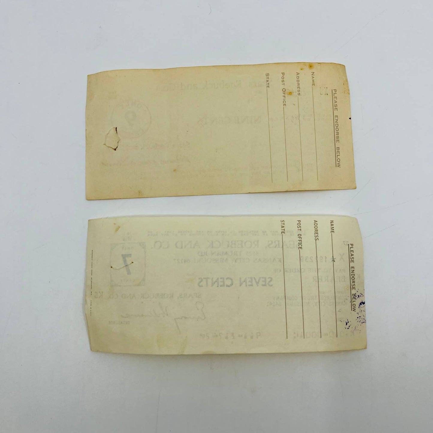 Vintage Set of 2 Sears, Roebuck and Co. Bank Checks AA2