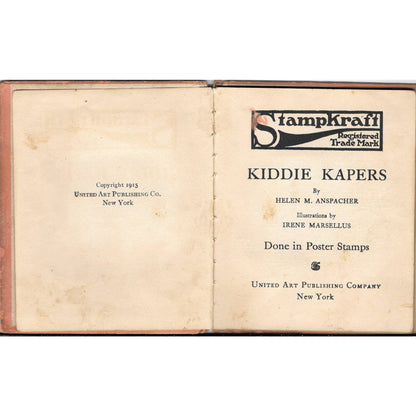 1915 Stampkraft Kiddie Kapers Done in Poster Stamps Children’s Story Book TJ7