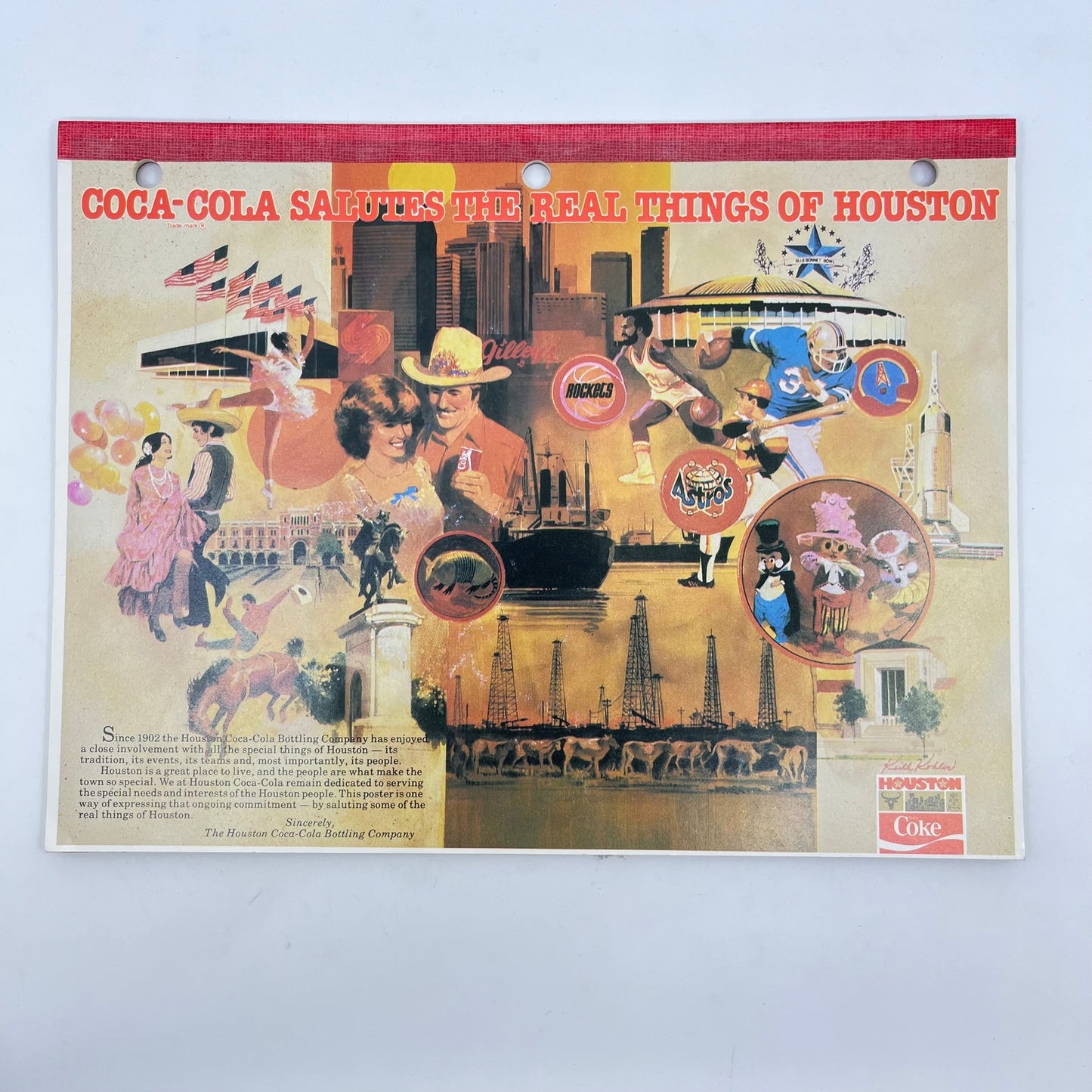 Vintage Coca-Cola Salutes The Real Things of Houston Notebook Souvenir Texas L4-3