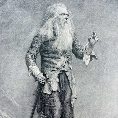 1880s Victorian Art Print Engraving Irving JEFFERSON AS RIP VAN WINKLE