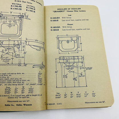 1941 Kohler Roughing-In Service Manual Plumbing Fixtures Heating Equipment TD8