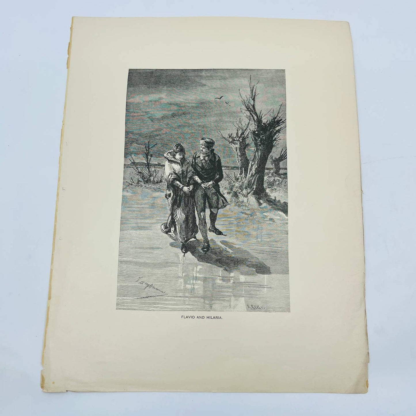 1880s Victorian Art Print Engraving  Goethe Wilhelm Meister FLAVIO AND HILARIA