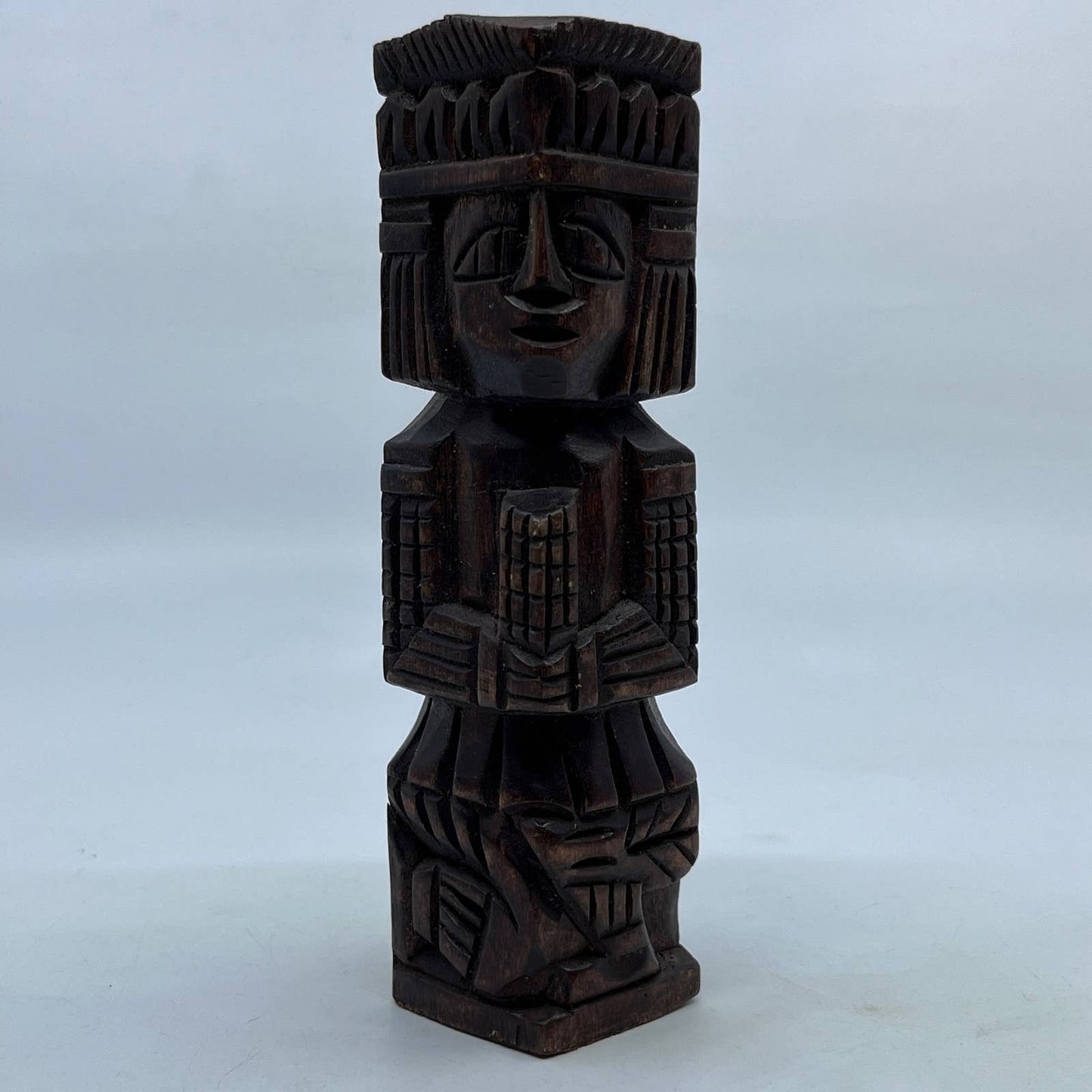 Vtg Mexican Pre Columbian Aztec Maya Priest Wood Totem Yucatan Mexico 6" TH7-1