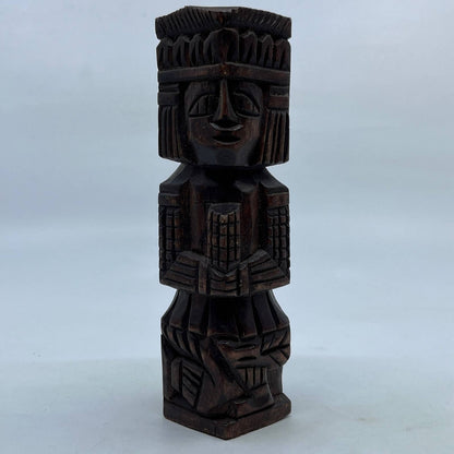 Vtg Mexican Pre Columbian Aztec Maya Priest Wood Totem Yucatan Mexico 6" TH7-1