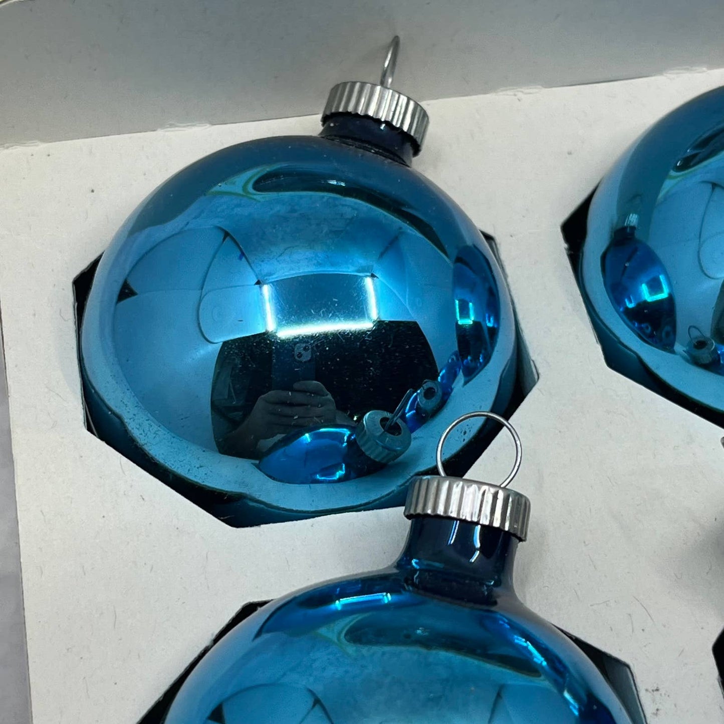 Shiny Brite 12 Vintage 2 1/4" Mercury Glass Ornaments Original Box Blue OT1-1
