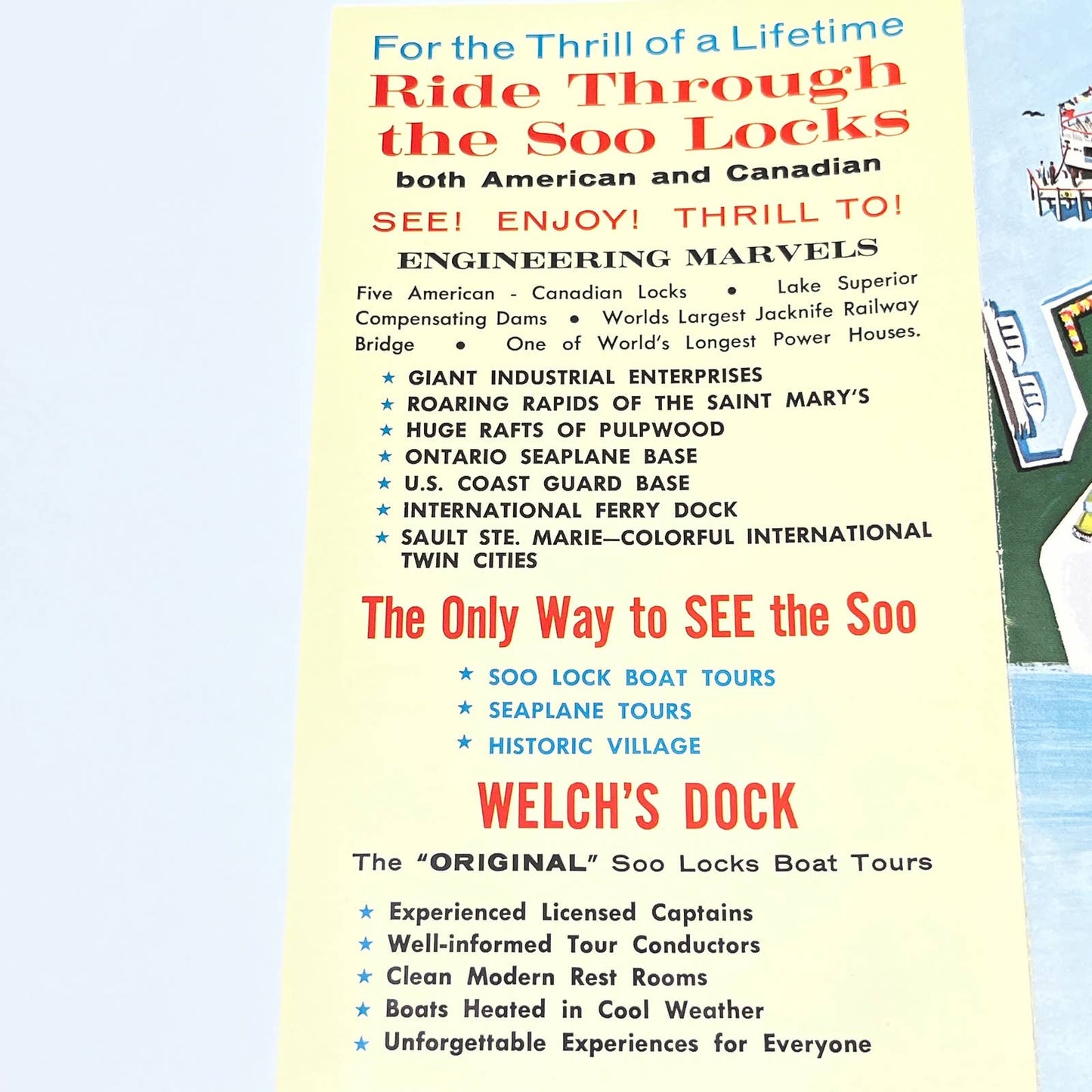 1960s Sault Ste Marie MI Welch's Lock Boat Tour Vintage Brochure Timetable AC1