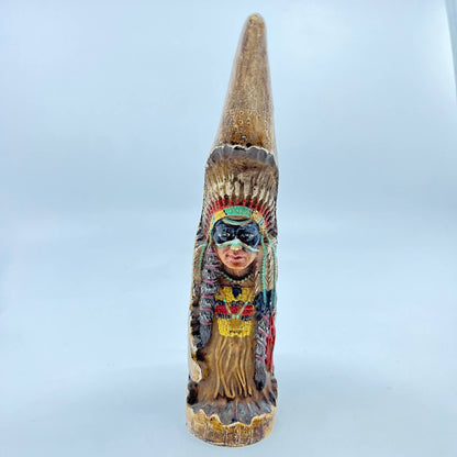 Vintage Native American Indian Figurine Resin Horn Material Carved 7” TE5