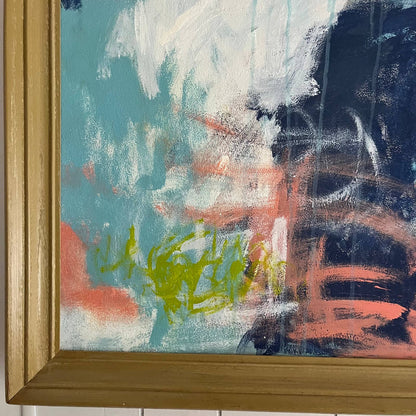 Original MASSIVE Framed Abstract Art Painting 39x96" Wheel in the Sky With COA