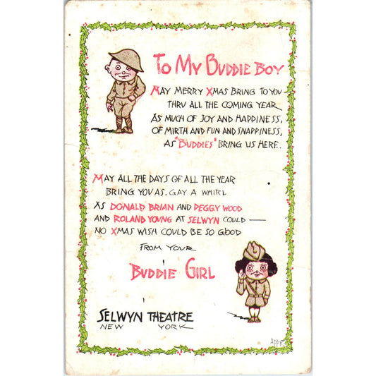 Buddy Boy Buddy Girl Selwyn Theatre Christmas Poem c1905 Postcard TK1-26