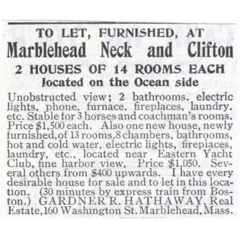 Marblehead Neck & Clifton Houses Gardner R. Hathaway MA 1903 Original Ad TJ7-S9