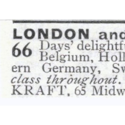 London & Europe Travel Mrs. F.E. Kraft Brooklyn NY - 1903 Original Ad AK5-S33