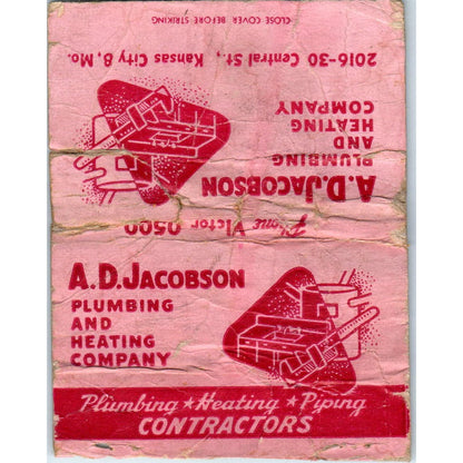 A.D. Jacobson Plumbing & Heating Kansas City Wide Advertising Matchbook SA9-M7